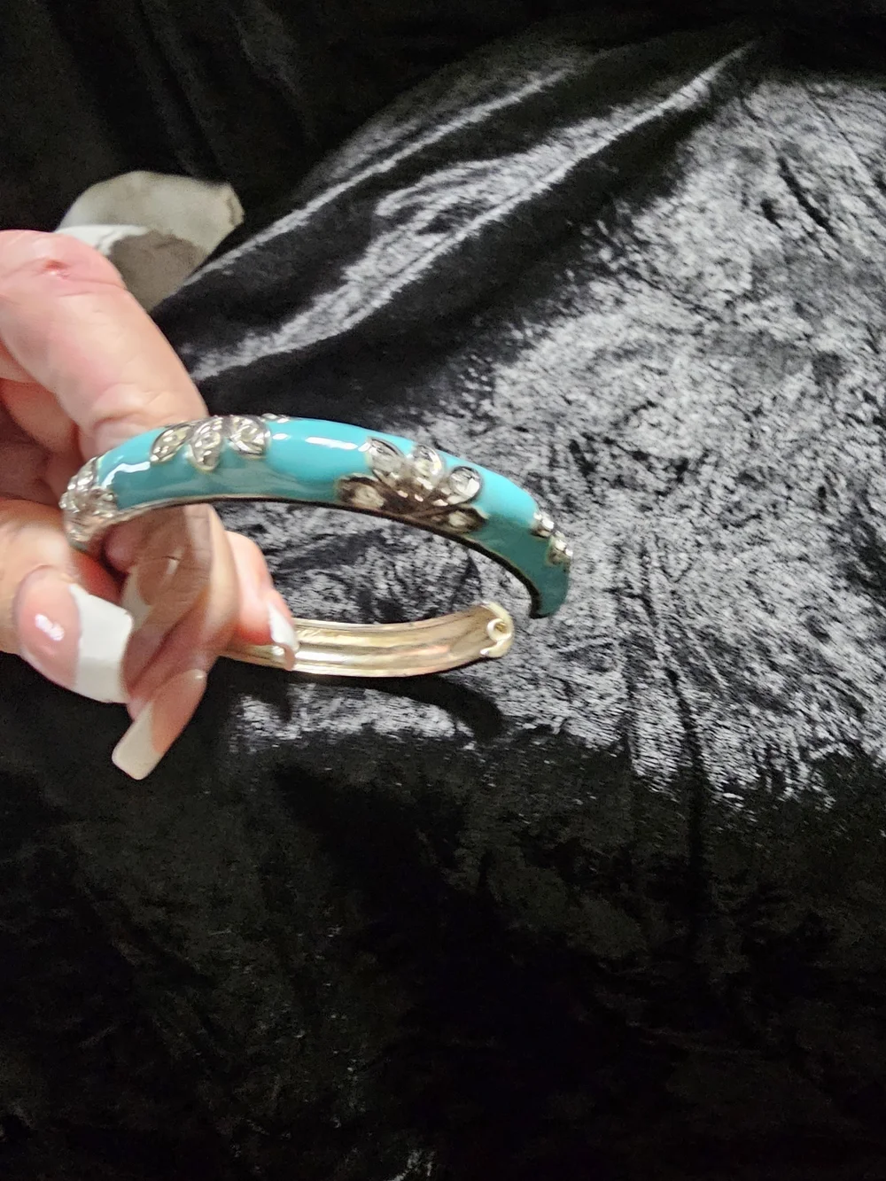 Turquoise Enamel Butterfly Hinged Bangle Bracelet